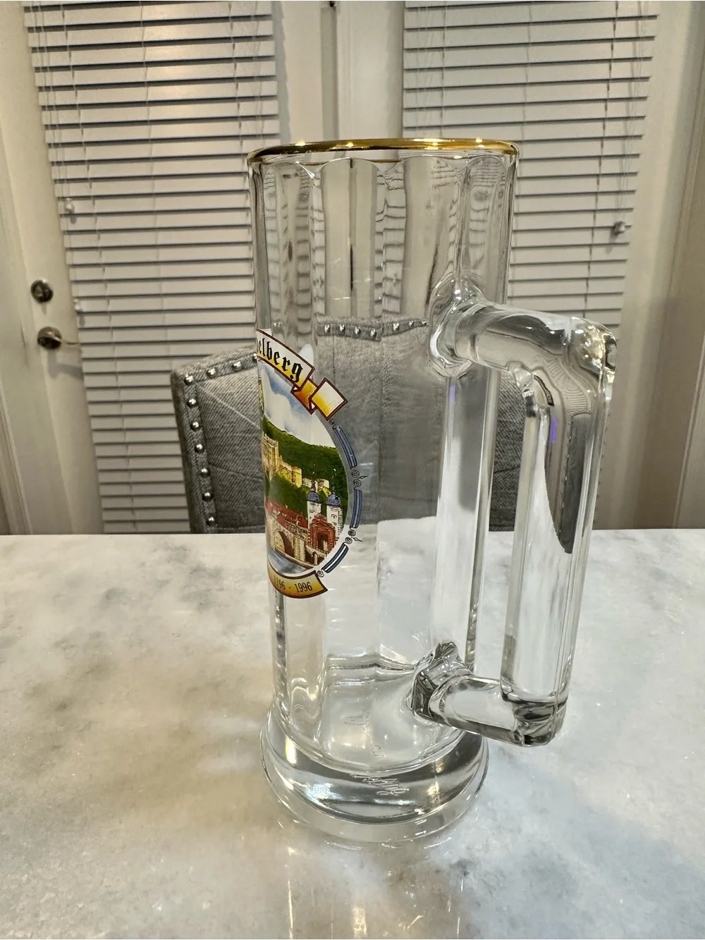 Vintage Heidelberg Landmarks Beer Mug Stein with Metallic Gold Rim, 16oz